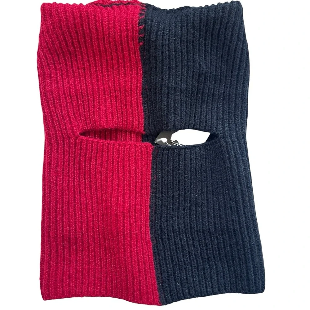 Devil Horn Balaclava Ski Mask Red Black Knit Full Face 1 Hole Lolat Winter Goth
